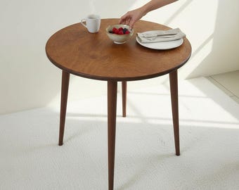 Round Wood Dining Table, Handmade Walnut Table, Modern Small Space Kitchen Furniture