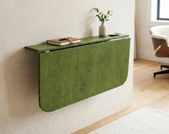 Folding Table With Shelf, Wall Mounted Space Saving Floating Desk