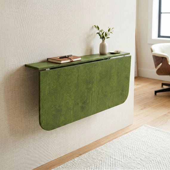Folding Table With Shelf, Wall Mounted Space Saving Floating Desk