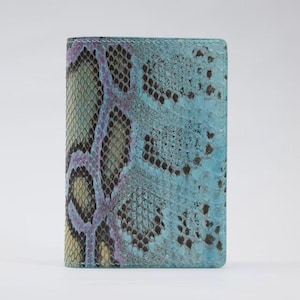 Handmade Python Leather Passport Cover,Pearlescent Blue,Gold Gilding,Nappa Lining,Back Pocket,Luxury Travel Gift For her