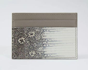 Tarjetero de piel de lagarto auténtica, diseño exótico minimalista, tarjetero de lujo unisex.
