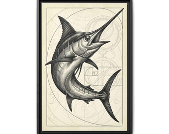 Marlin Illustration Matte Canvas Framed | Nautical Fish Wall Art