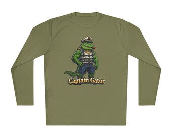 Captain Gator Fishing Shirt | Performance Long Sleeve, Moisture-Wicking Polyester Tee