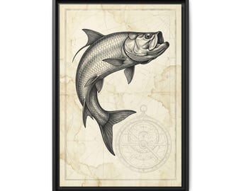 Tarpon Illustration Matte Canvas Framed | Nautical Fish Wall Art