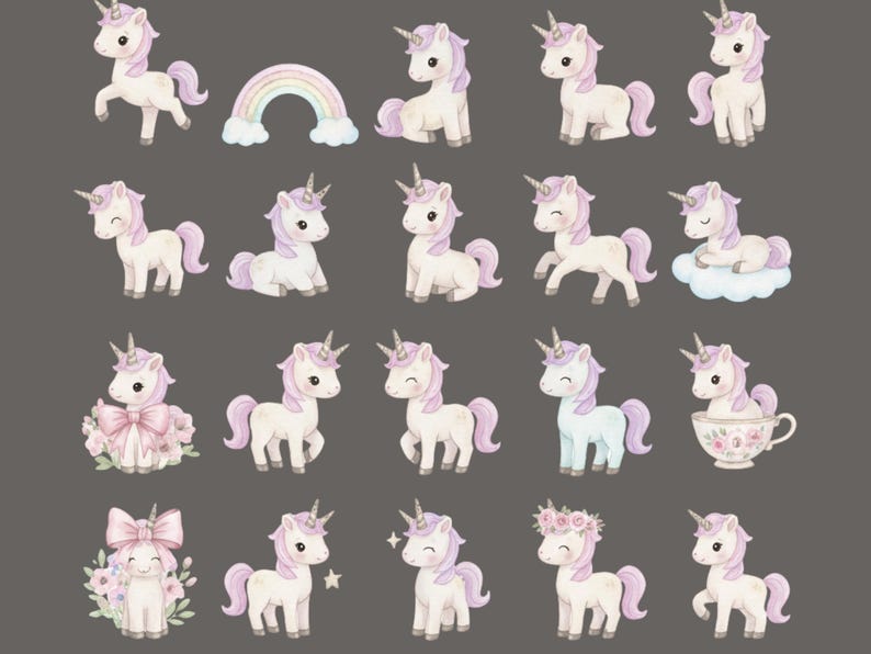Dreamy Watercolor Baby Unicorn Clipart Bundle – Pastel Nursery Art ...