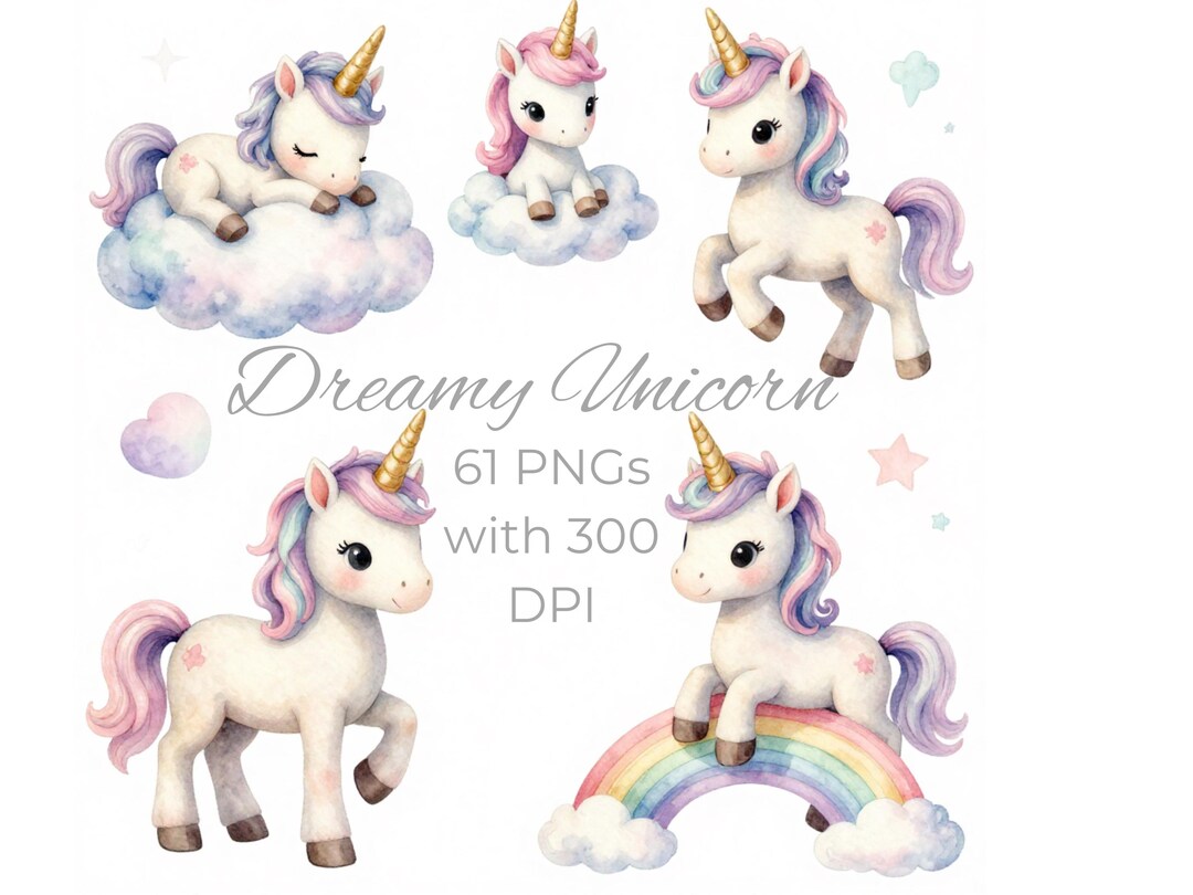 Dreamy Watercolor Baby Unicorn Clipart Bundle – Pastel Nursery Art ...