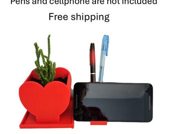 3D Printed Planter with Variety of Small Live and Pens Cellphone Holder