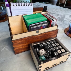 Wooden Draft Night Deck Box with Small Velvet-Lined Dice Box | Eight Stain Options