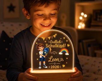 Personalisierte LED Acryl Lampe Einschulung 2026 mit Name | Nachtlicht Schulkind | Geschenk Schulanfang Junge