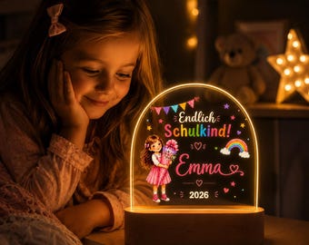 Personalisierte Einschulung Lampe mit Wunschname | LED Acryl Schild Schulkind 2026 | Geschenk zur Einschulung Mädchen