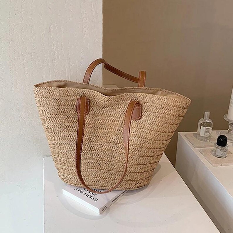 Large Straw Woven Tote Bag – Summer Beach Shopper - Etsy