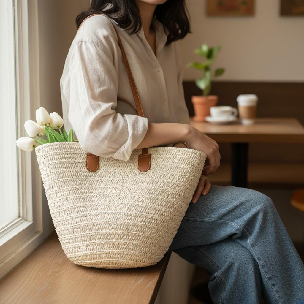 Large Straw Woven Tote Bag – Summer Beach Shopper - Etsy