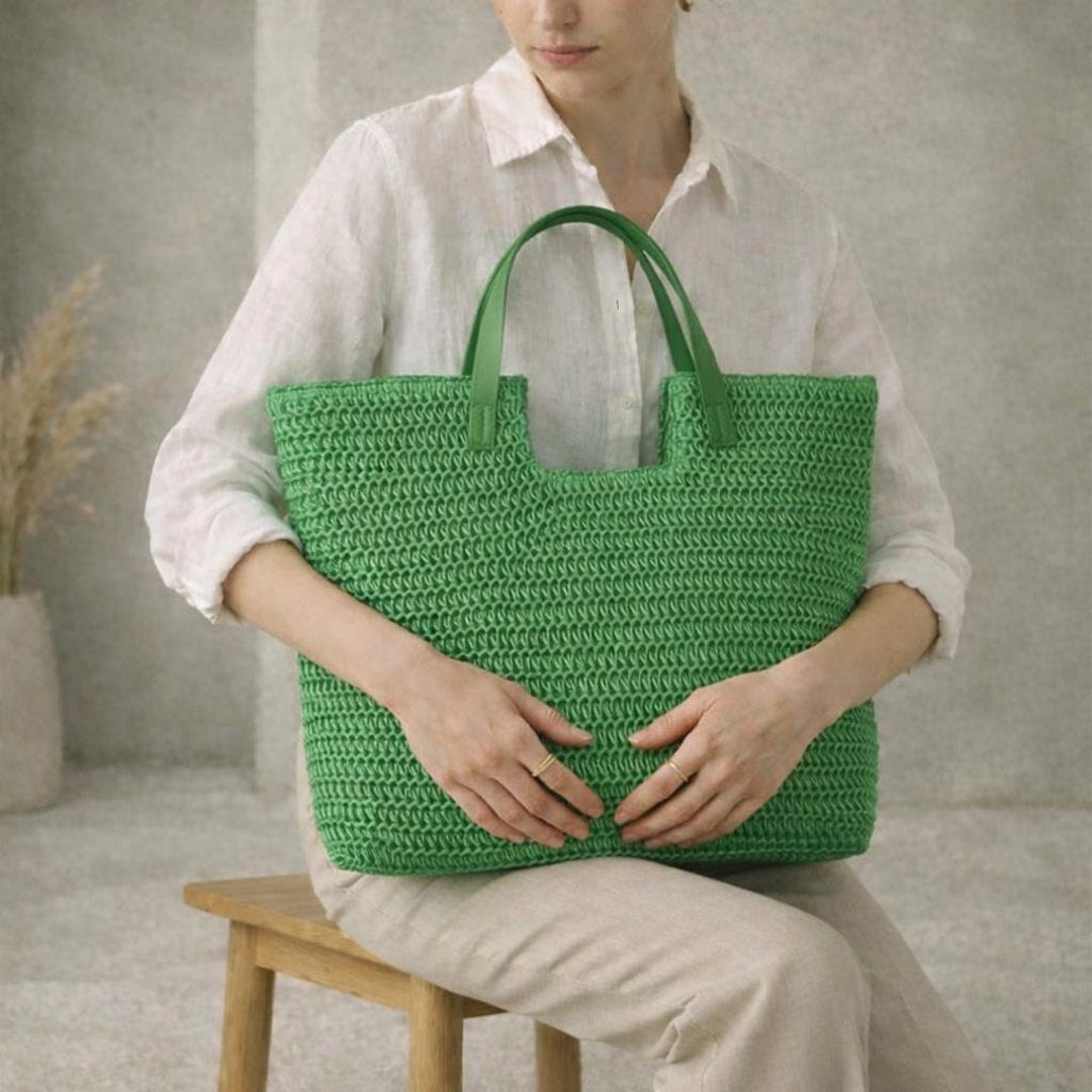 Large Straw Woven Tote Bag | Summer Beach Shoulder Bag, Boho Travel ...