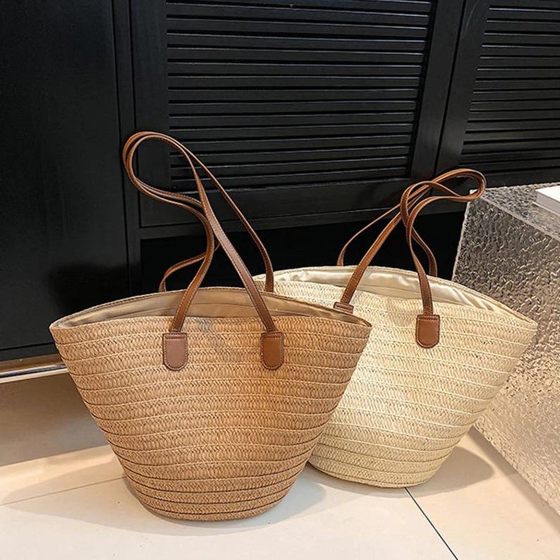 Large Straw Woven Tote Bag – Summer Beach Shopper - Etsy