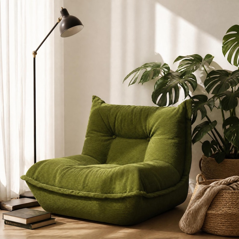 Compressed Lazy Sofa Chair, Corduroy Floor Sofa, Tatami Lounge Chair for Small Spaces, Cozy Reading Sofa for Living Room Bedroom bild 3