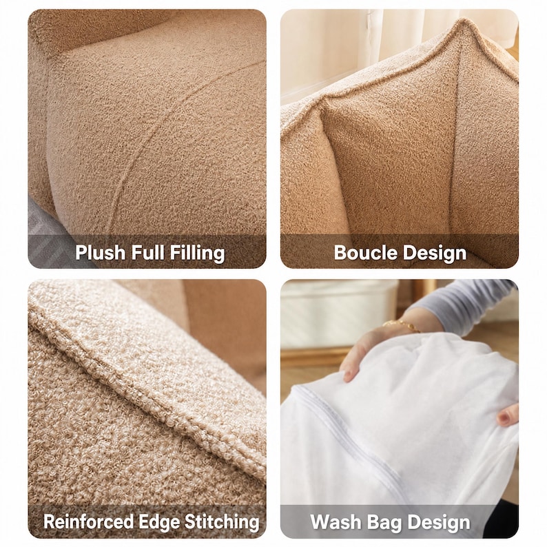 Compressed Bean Bag Sofa Chair, Plush Teddy Fleece Floor Sofa, Single Double Lazy Sofa, Ergonomic Lounge Chair, Small Space Furniture bild 6