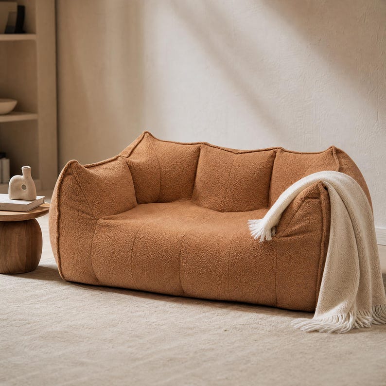 Compressed Bean Bag Sofa Chair, Plush Teddy Fleece Floor Sofa, Single Double Lazy Sofa, Ergonomic Lounge Chair, Small Space Furniture bild 8
