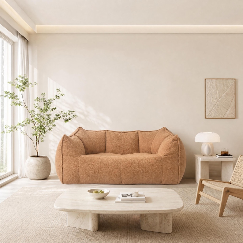 Compressed Bean Bag Sofa Chair, Plush Teddy Fleece Floor Sofa, Single Double Lazy Sofa, Ergonomic Lounge Chair, Small Space Furniture bild 7