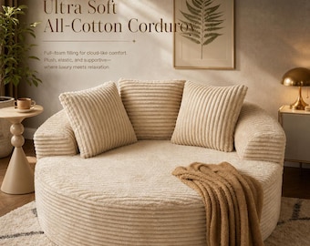 Round Floor Sofa Chair, All Foam Lounge Chair, Plush Lazy Sofa for Small Spaces, Compressed Accent Chair for Living Room Bedroom