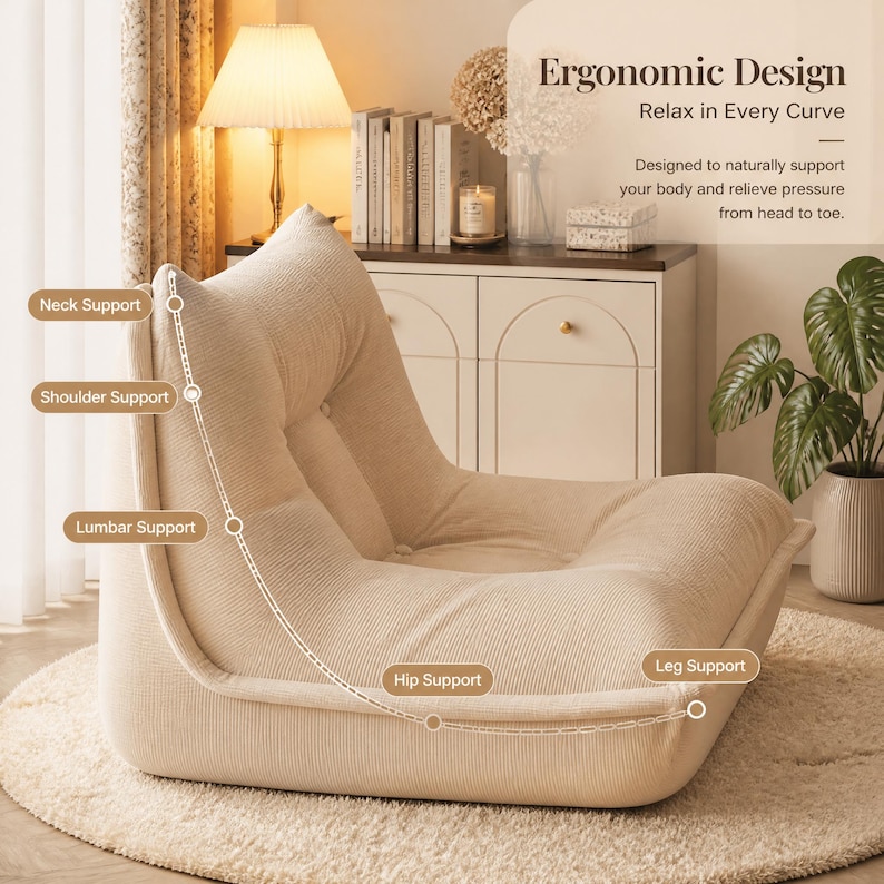 Compressed Lazy Sofa Chair, Corduroy Floor Sofa, Tatami Lounge Chair for Small Spaces, Cozy Reading Sofa for Living Room Bedroom bild 9