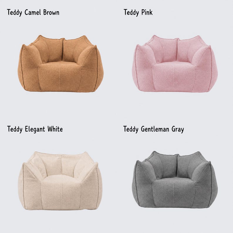 Compressed Bean Bag Sofa Chair, Plush Teddy Fleece Floor Sofa, Single Double Lazy Sofa, Ergonomic Lounge Chair, Small Space Furniture 32 tum