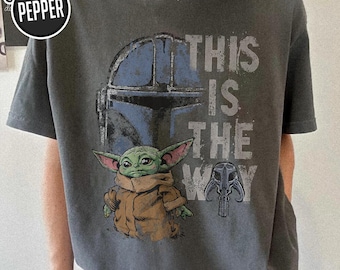 StarWars The Mandalorian and Grogu This is the Way Graphic T-Shirt, Retro Grogu Bounty Hunter Tee, Vintage 90s StarWars Fan Gift Shirt
