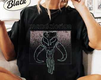 StarWarsMandalorian Gradient Pocket Skull Shirt, Retro StarWars Shirt, Disneyland Family Matching Shirt, Galaxy's Edge Trip, Father Day
