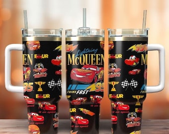 Lightning Mcqueen Tumbler 40Oz, Car Insulated Tumbler, Retro Racing 95 Tumbler, Cartoon Tumble, Pixar Cars Cup Tumbler With Handle