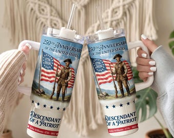 America 250th Anniversary 40oz Tumbler, Descendant of a Patriot 250th Anniversary Tumbler, 1776-2026 Patriotic Travel Tumbler