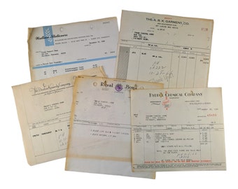 Vintage Funeral Home Invoices and Receipts Random Lot of 5 Aged Paper Pack Original 1960s Ephemera