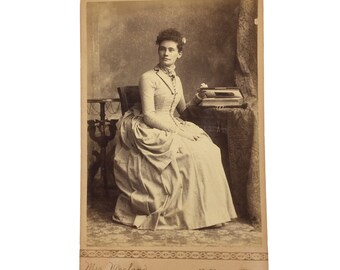 Antique Cabinet Photo McPherson Kansas Woman with Photo Album Female Photographer Mrs Vreeland