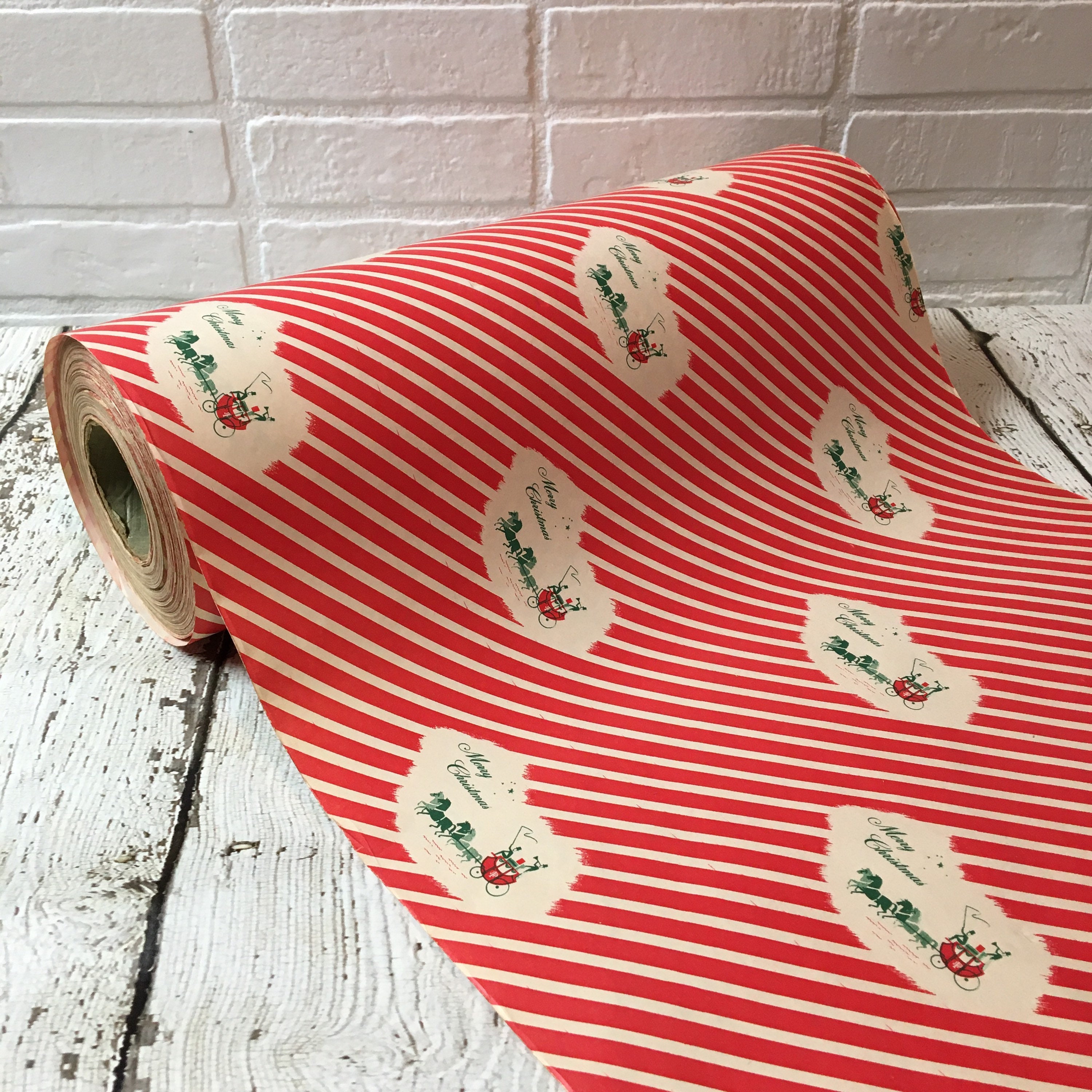 Vintage Sage Green Pinstripe Christmas Wrapping Paper, Christmas