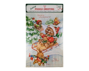 Vintage Hallmark Christmas Puzzle Greeting Card Anthropomorphic Animals