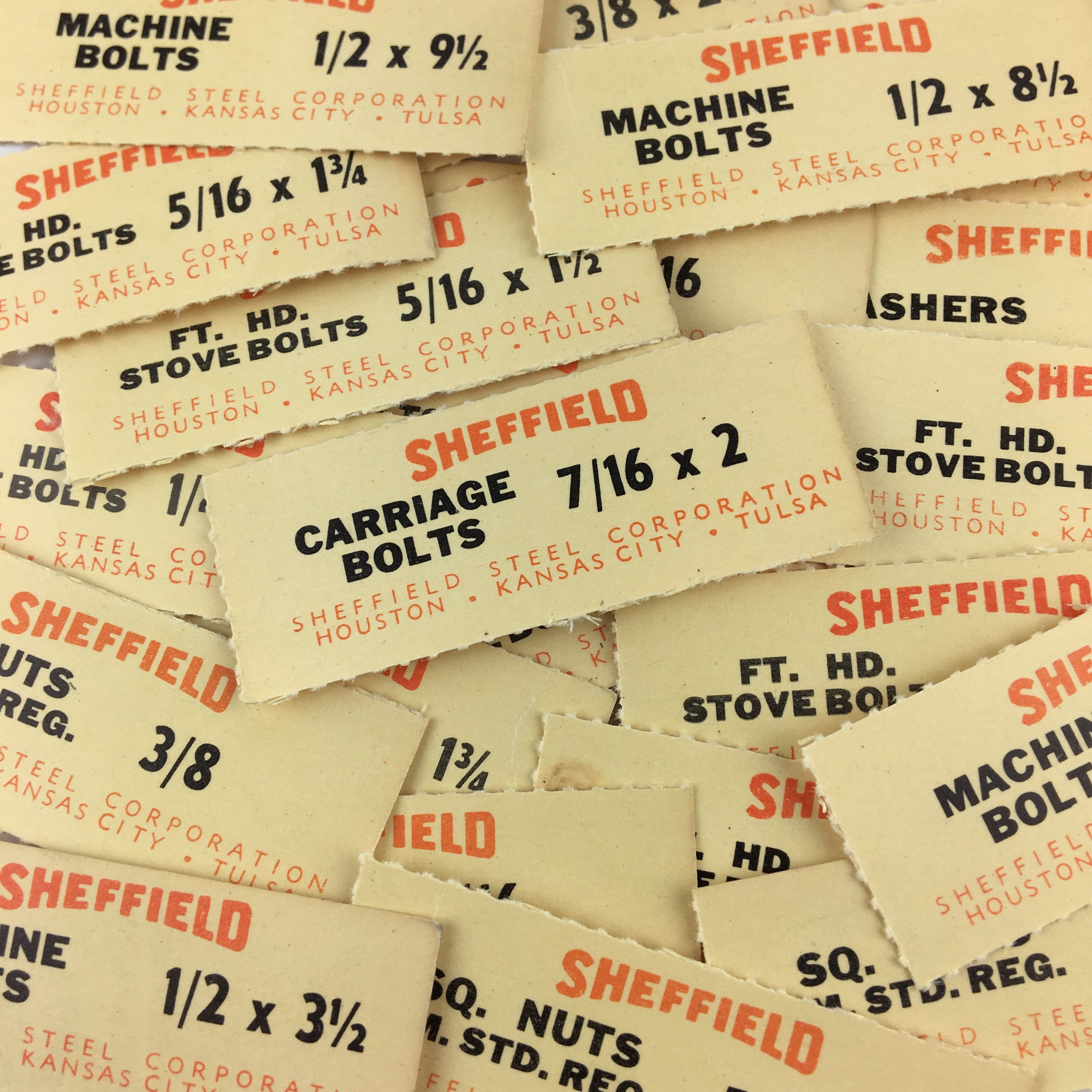 Vintage Sheffield Hardware Store Bin Labels Aged Paper Lot of 10