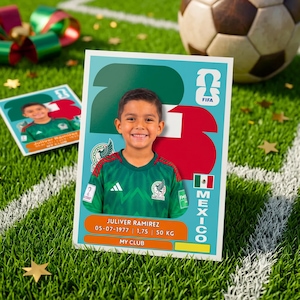 May include: A rectangular trading card featuring a smiling child wearing a green Mexico soccer jersey. The card displays the text JULIVER RAMIREZ, 05-07-1977, 1.75, 50 KG, MY CLUB, and the FIFA logo against a teal background with a large red number 23.