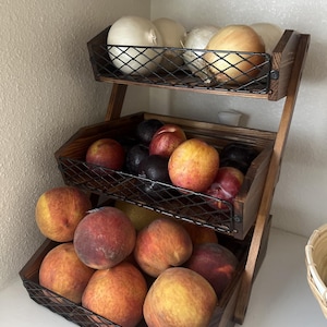 Wooden Fruit Basket, Kitchen Counter Organizer Rustic Vegetable Bread Stand decor