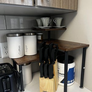 3 Tier Corner Countertop Organizer, Adjustable Kitchen Spice & Bathroom Storage Rack decor