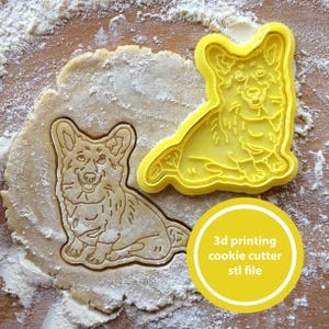 Cortador de galletas con forma de Corgi (archivo STL), dos tamaños (2 y 4 pulgadas), sello de perro (descarga digital)