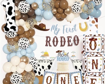 Decorazioni per il mio primo compleanno a tema rodeo per bambino, kit arco di palloncini per il primo compleanno a tema cowboy, decorazioni per la festa del primo compleanno a tema western, scatole ONE, blu, marrone e oro