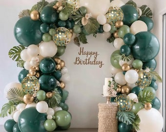 Kit per arco di palloncini verdi, ghirlanda di palloncini verde smeraldo, salvia, bianchi e oro, decorazioni per baby shower e feste di compleanno a tema giungla e safari.