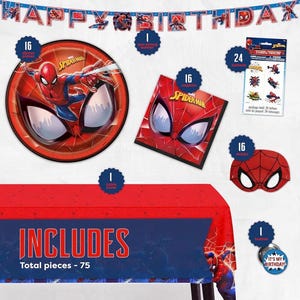 Decoraciones de cumpleaños de Spiderman Artículos para fiestas de Spiderman Sirve para 16 invitados Marvel Superhero Spidey y sus increíbles amigos Mantel imagen 2