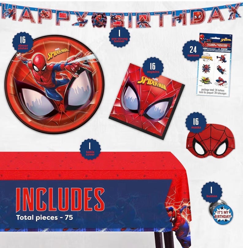Decoraciones de cumpleaños de Spiderman Artículos para fiestas de Spiderman Sirve para 16 invitados Marvel Superhero Spidey y sus increíbles amigos Mantel imagen 2