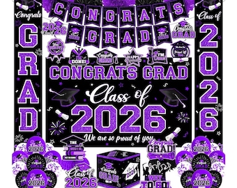 Decorazioni per la laurea Classe 2026, Decorazioni viola per la laurea 2026 - Striscione e ghirlande pendenti per congratulazioni ai laureati, Laurea
