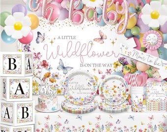 Wildflower Baby Shower Decorations for Girl,All-in-One Set A Wildflower is on the Way Baby Shower Decor, Wildflower Balloon arch Cake Topper