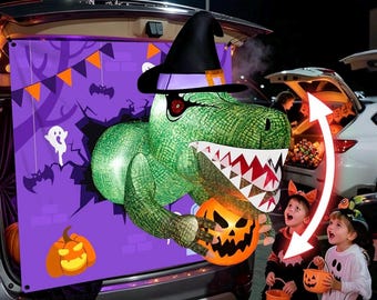 4 Ft Animated Trunk or Treat Car Inflatable Dinosaur,Halloween Trunk or Treat Car Decorations Kit,Blow Ups Motion Dinosaur with LEDs