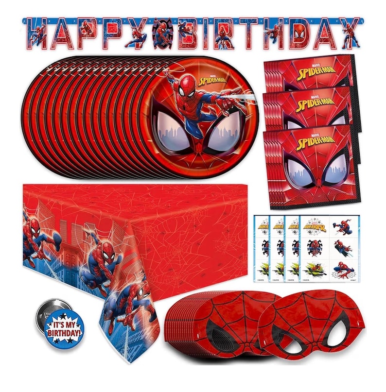 Decoraciones de cumpleaños de Spiderman Artículos para fiestas de Spiderman Sirve para 16 invitados Marvel Superhero Spidey y sus increíbles amigos Mantel imagen 1