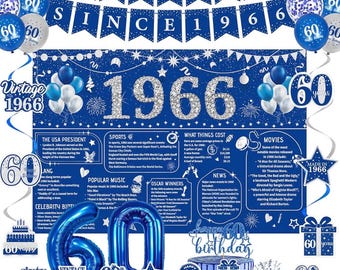 Set di decorazioni per il 60° compleanno da uomo, 30 pezzi: sfondo con striscione "Back In 1966", decorazioni a spirale per cupcake, decorazioni per torta e palloncini per festeggiare i 60 anni.
