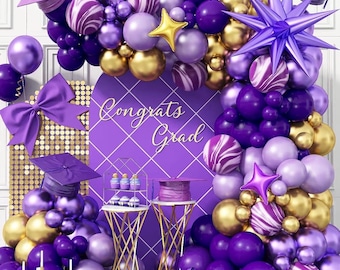 Kit arco di palloncini viola 110 pezzi Kit ghirlanda di palloncini viola e oro, palloncini a stella esplosivi metallizzati viola scuro lavanda lilla compleanno