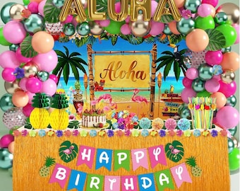 Decorazioni per feste di compleanno Luau, decorazioni per feste hawaiane, 169 pezzi, articoli per feste tropicali Aloha per vacanze estive in spiaggia, inclusi palloncini