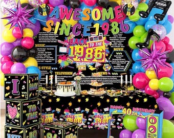 40e verjaardagsdecoratie voor mannen vrouwen, geweldig sinds 1986 verjaardagsfeestje decor met achtergrond, tafelkleed, banner, ballonnen, 40 jaar oude set